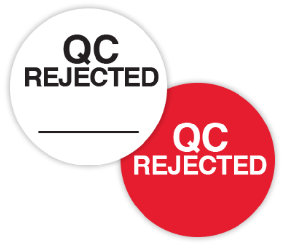 3/4" Permanent Round, Color-Code Imprinted "QC Rejected" Quality Control Labels: 500/PACK