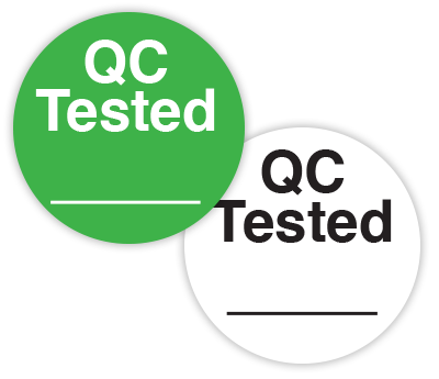 3/4" Permanent Round, Color-Code Imprinted "QC Tested" Quality Control Labels: 500/PACK