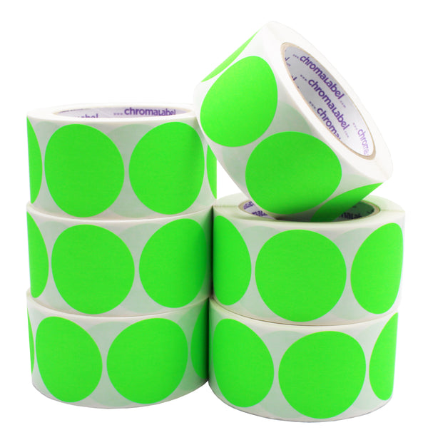 2" Permanent Round Color-Code Dot Fluorescent Green Kit, Inventory Labels: 3,000/Kit