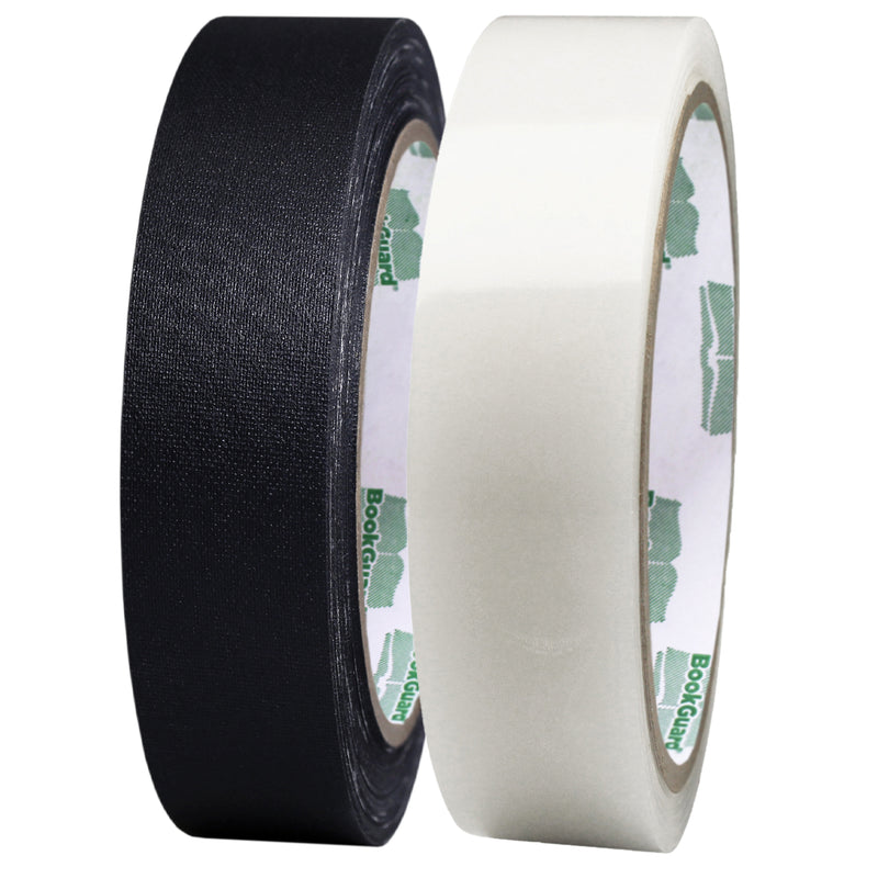 1" BookGuard Tape Kit, Black Cloth Tape and Clear Poly Tape, 2 Rolls, 45'/Roll – Default Title