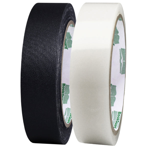 1" BookGuard Tape Kit, Black Cloth Tape and Clear Poly Tape, 2 Rolls, 45'/Roll