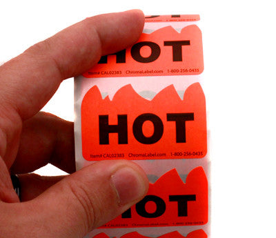 Color Changing Hot Labels Flame-Shape HOT Handling/ Processing Stickers - 500 Labels per Roll