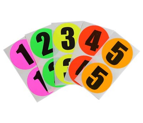 3" Sheeted Removable Numbered Color-Code Dots (Fluorescent): 100/Pack