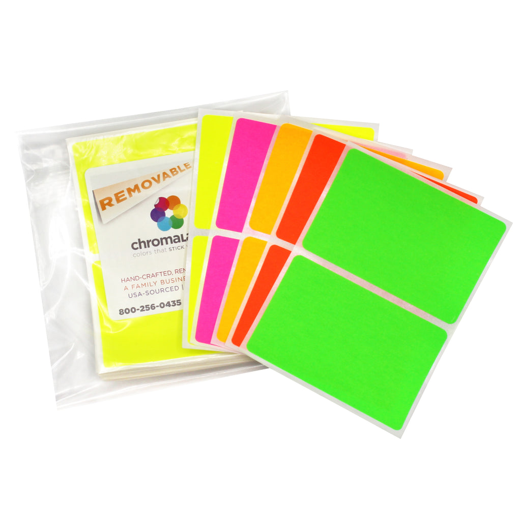 Removable Adhesive Rectangle Labels - Fluorescent Yellow, 3 x 5 S