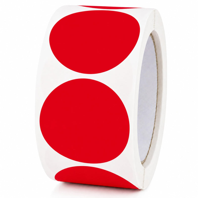 2" Permanent Color-Code Round Dot Inventory Labels: 500/Roll – Red